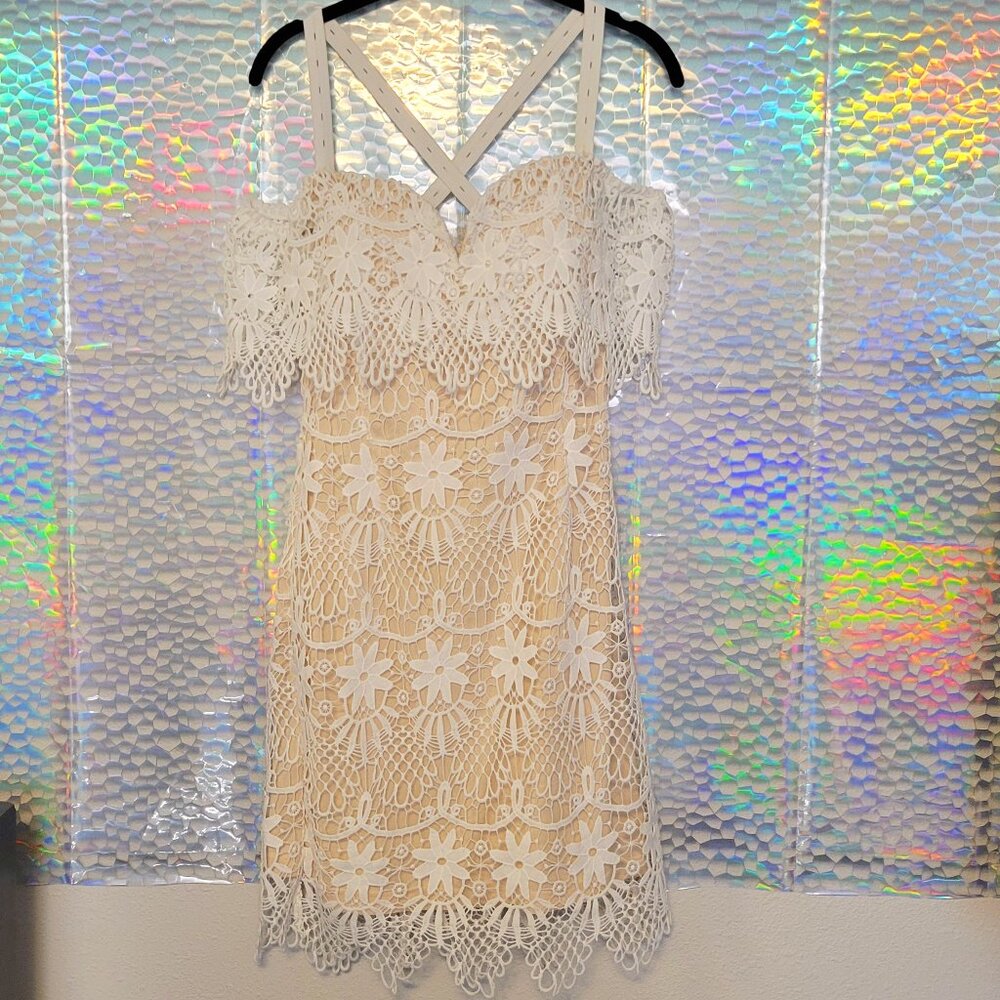 Ivory Lace Off the Shoulder Cocktail Dress